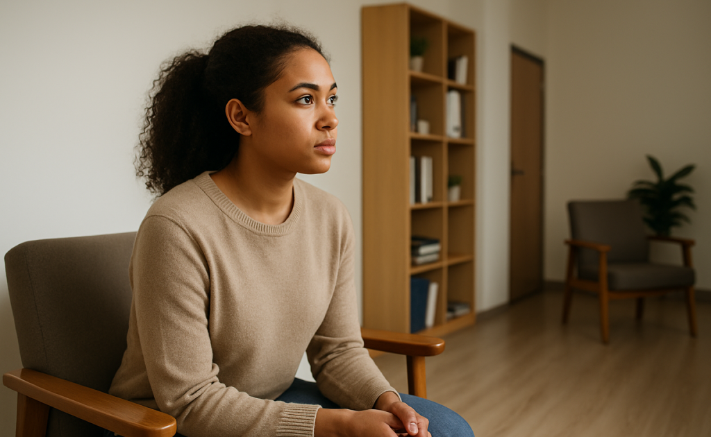 person sitting in a waiting area 
