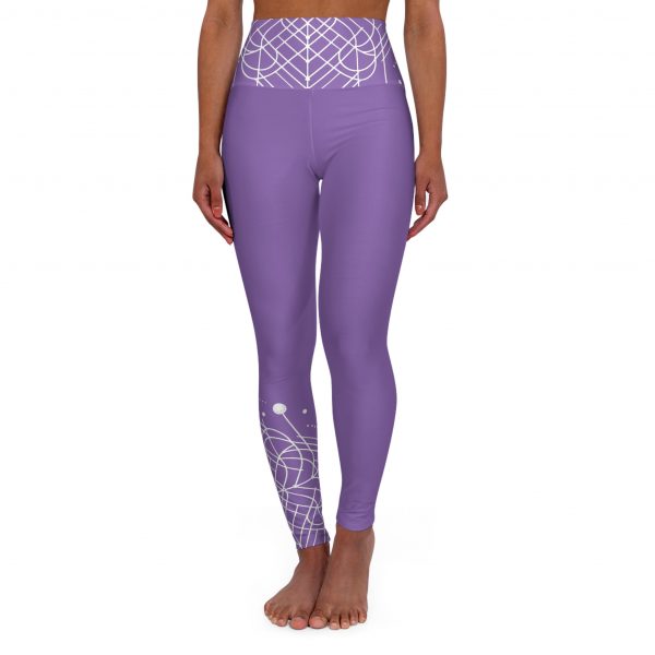 Stylish High Waisted Yoga Leggings (Full Waist and One Leg Geometric Design - Light Purple) - Comfortable Fitness Wear for Active Lifestyle