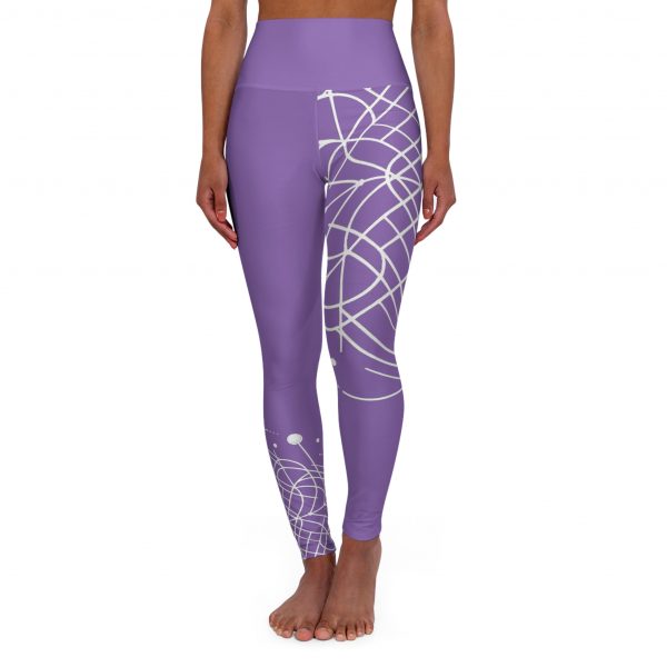 Stylish High Waisted Yoga Leggings (Both Legs Geometric Design - Light Purple) - Comfortable Fitness Wear for Active Lifestyle