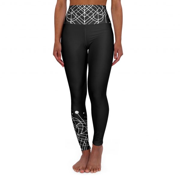 Stylish High Waisted Yoga Leggings (Full Waist and One Leg Geometric Design - Black) - Comfortable Fitness Wear for Active Lifestyle
